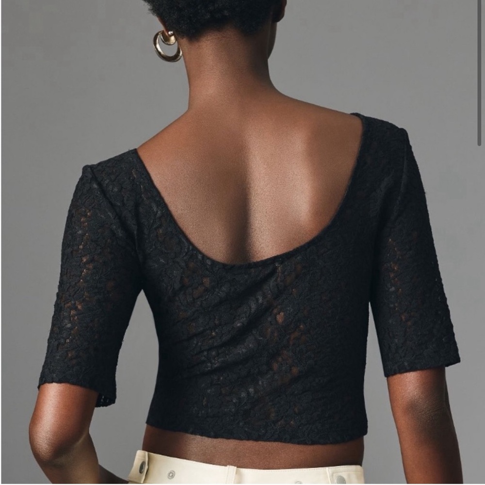 Anthropologie Black Lace Boatneck Cropped Top New With Tags - Picture 2 of 3
